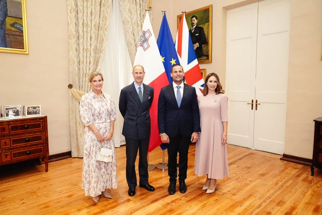 The Duke and Duchess of Edinburgh, left, with the prime minister of Malta and his wife 