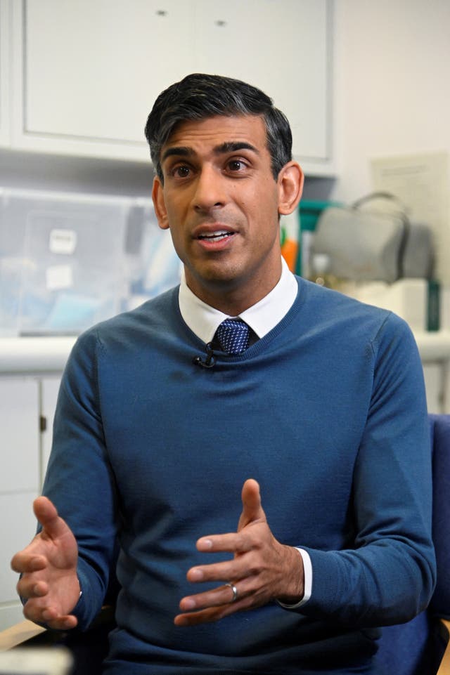 Prime Minister Rishi Sunak speaks to the media during a visit to Berrywood Hospital in Northampton