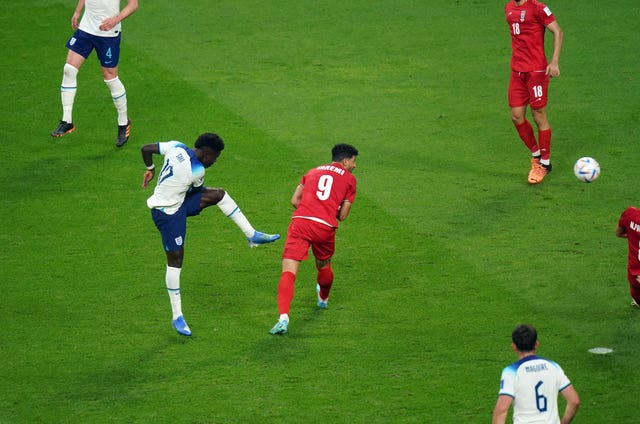 Bukayo Saka puts England 2-0 up (Adam Davy/PA).