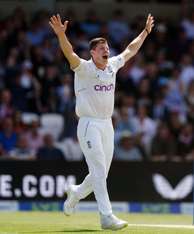 Matthew Potts celebrates a wicket for England