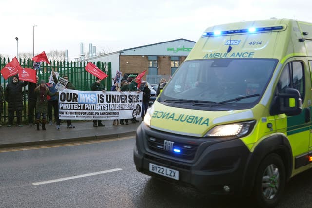 Ambulance workers on the picket line outside ambulance headquarters in Coventry