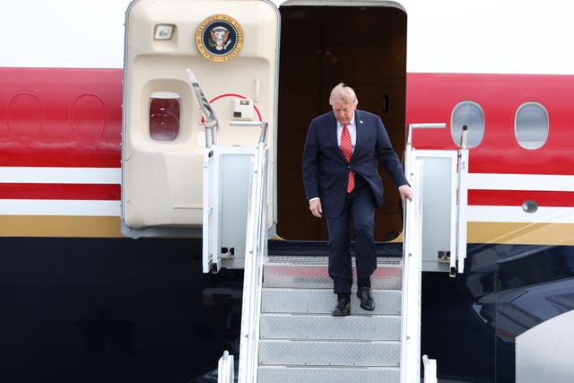 US President Donald Trump arrives on Air Force One at Dublin Airport