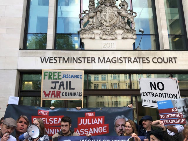Supporters of Julian Assange outside Westminster Magistrates' Court 