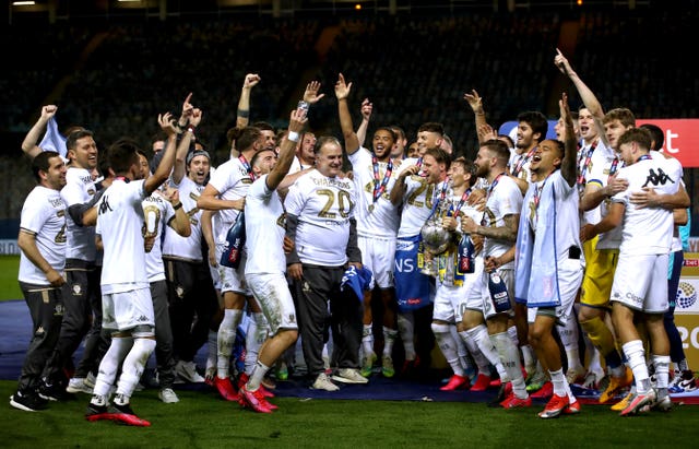 Marcelo Bielsa, centre, has guided Leeds back into the Premier League