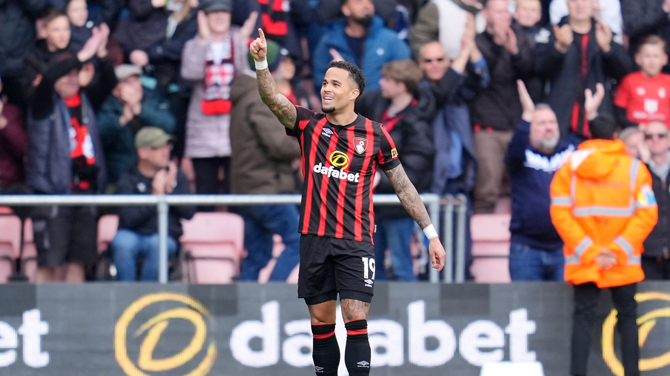 Bournemouth’s Justin Kluivert celebrates against Brighton (Adam Davy/PA).