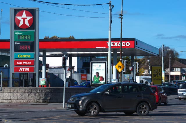 Fuel prices displayed at a Texaco garage in Dublin 