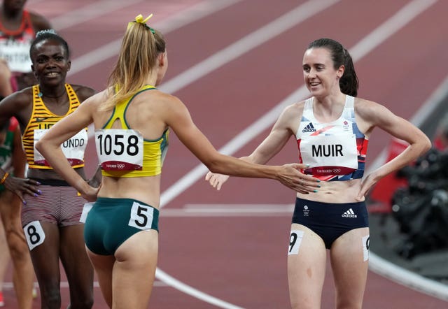 Laura Muir, right, goes in the women's 1500m (Martin Rickett/PA)