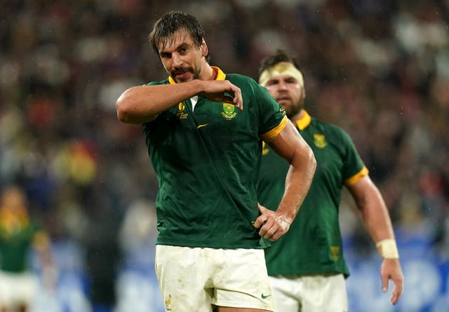 Eben Etzebeth wipes his mouth in the World Cup semi-final