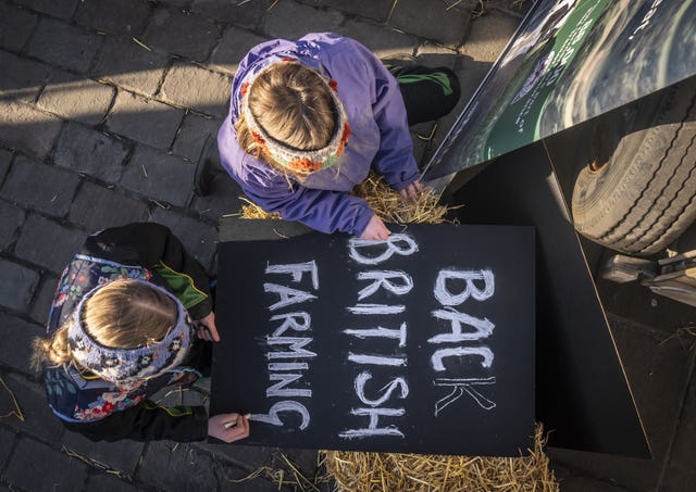 Sisters left to right Martha and Annie Backhouse in Selby taking part in the National Farmers' Day of Unity