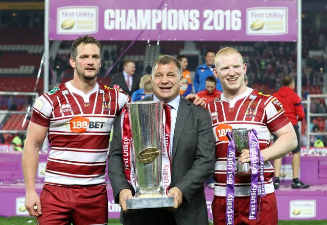 Shaun Wane, centre, has led Wigan to several titles during his spell as head coach (Martin Rickett/PA)