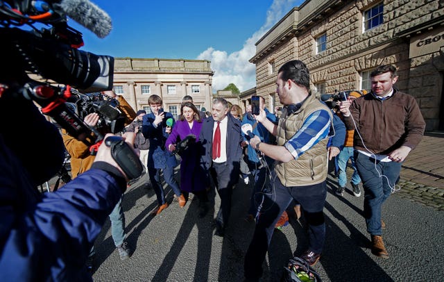 Mike Amesbury surrounded by media as he walked free from Chester Crown Court 