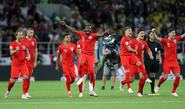 England celebrate their shoot-out victory over Colombia at the 2018 World Cup