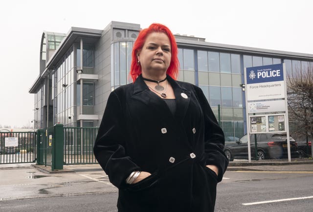 Claire Mercer outside South Yorkshire Police HQ in Sheffield