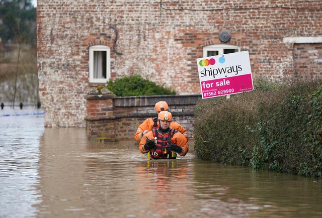 A fire and rescue team in floodwater in Bewdley