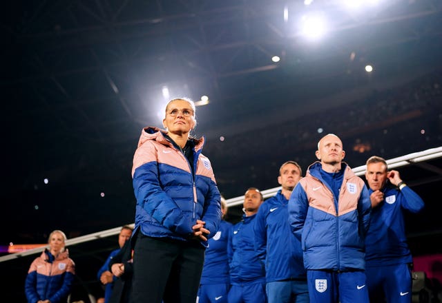 England head coach Sarina Wiegman watches on as her side were beaten