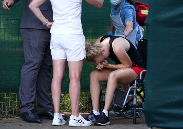 Jones suffered from cramp at the end of her match