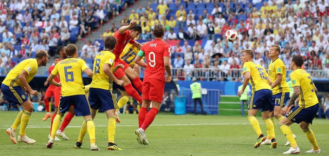 Harry Maguire scored his first international goal against Sweden