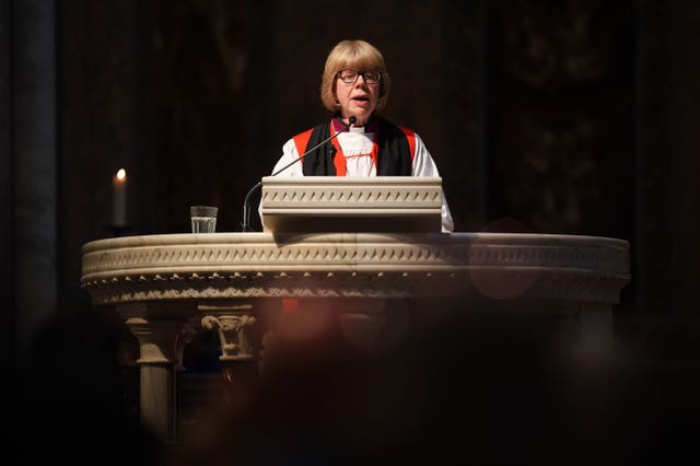 Archbishop of Canterbury Dame Sarah Mullally delivers a sermon at the church of St Paul&rsquo;s Within the Walls