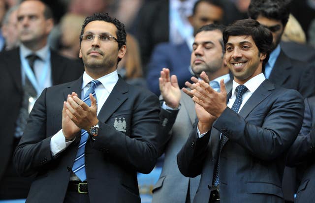 Manchester City owner Sheikh Mansour, right, with chairman Khaldoon Al Mubarak