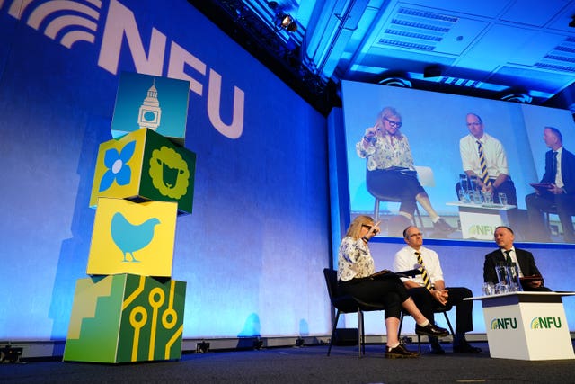 National Farmers' Union president Tom Bradshaw and Environment Secretary Steve Reed during the NFU annual conference