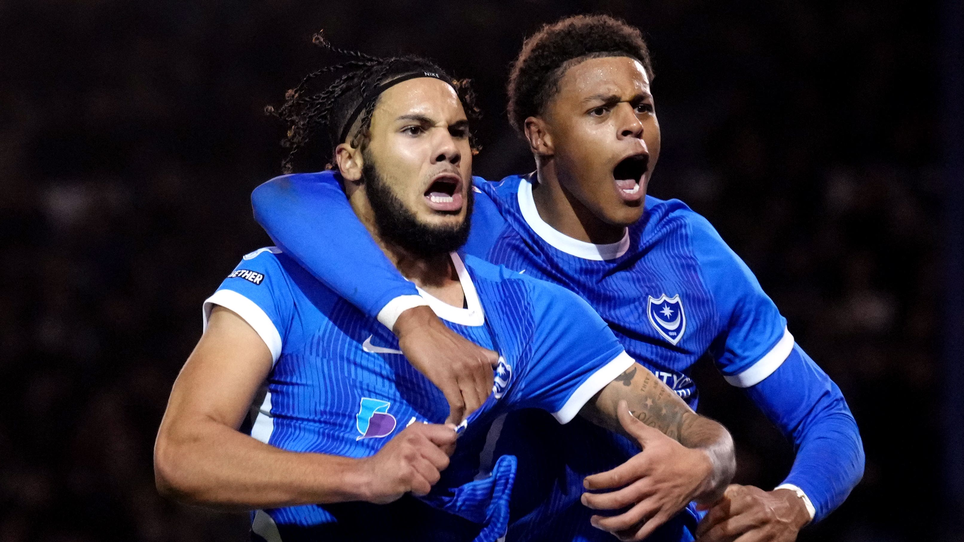 Myles Peart-Harris, left, scored for Portsmouth (John Walton/PA)