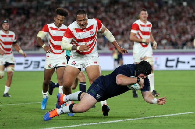 Zander Fagerson pulls a try back for Scotland