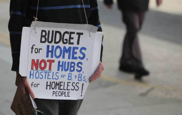 Protester Colm Roddy outside Leinster House in Dublin during the 2019 Budget