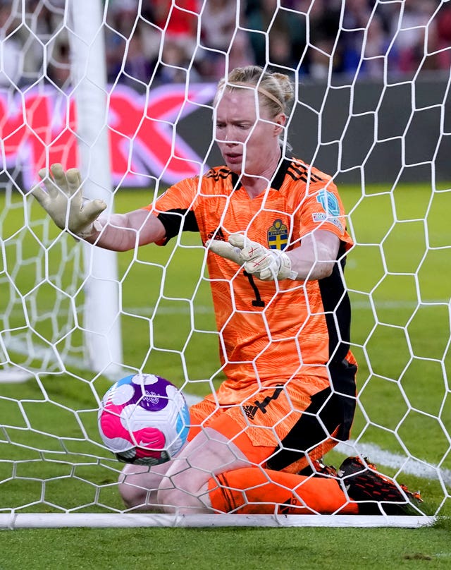 Sweden goalkeeper Hedvig Lindahl despairs after failing to keep out the Fran Kirby shot that put England 4-0 ahead