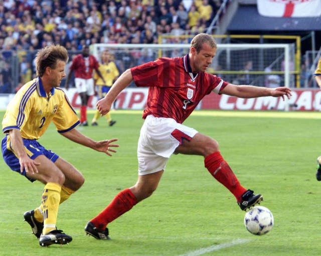 Sweden came from behind to beat England again in 1998, after Alan Shearer (right) had put the visitors ahead (Owen Humphreys/PA).