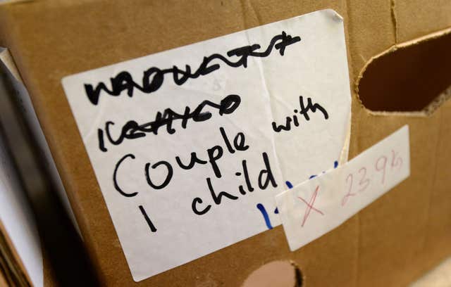 Almost two thirds of all the parcels dispatched between April and September this year were for families with children (Andrew Matthews/PA)