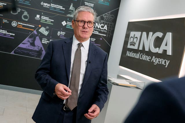 Prime Minister Sir Keir Starmer speaks during an interview with the BBC during a visit to the National Crime Agency headquarters in London for a summit aimed at destroying the criminal gangs involved in smuggling people over the English Channel in small boats in September 2024