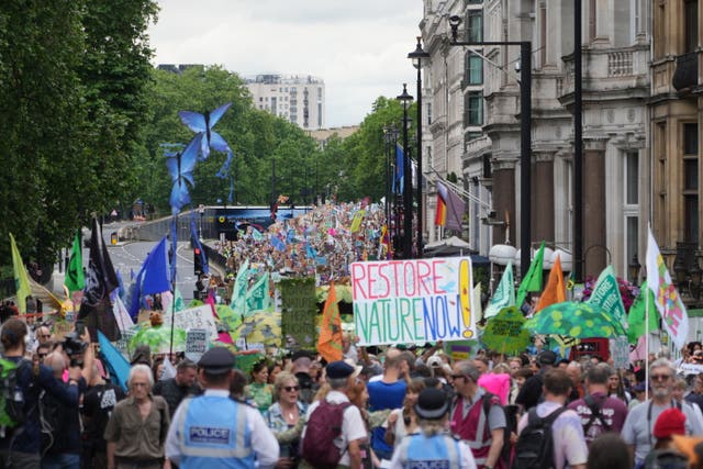 Demonstrators during a Restore Nature Now protest in central London