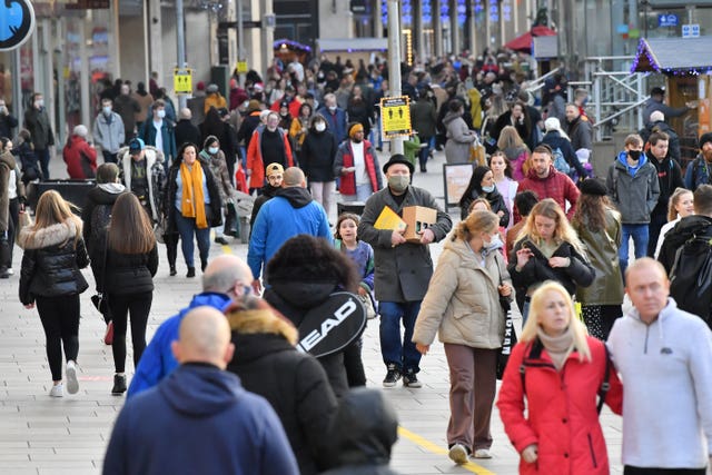 People shopping in Cardiff city centre on the last Saturday shopping day before Christmas (Ben Birchall/PA)