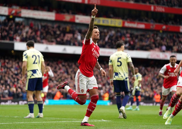Ben White celebrates for Arsenal