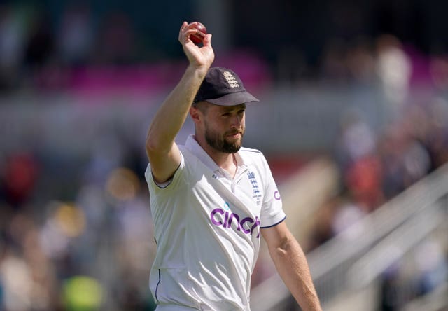 Chris Woakes celebrates a maiden five-wicket haul against Australia in Tests (Martin Rickett/PA)