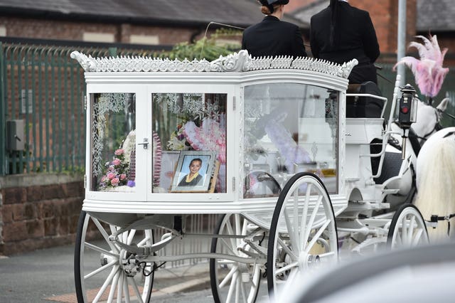 Olivia Pratt-Korbel’s coffin leaves St Margaret Mary’s Church in Knotty Ash, Liverpool, after her funeral