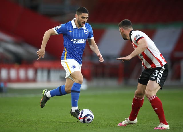 Neal Maupay, left, had a glorious chance to equalise in the second half