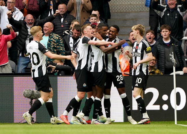 Alexander Isak celebrates the winner with team-mates