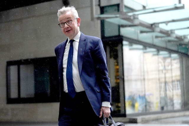 Levelling Up Secretary Michael Gove arrives at BBC Broadcasting House in London