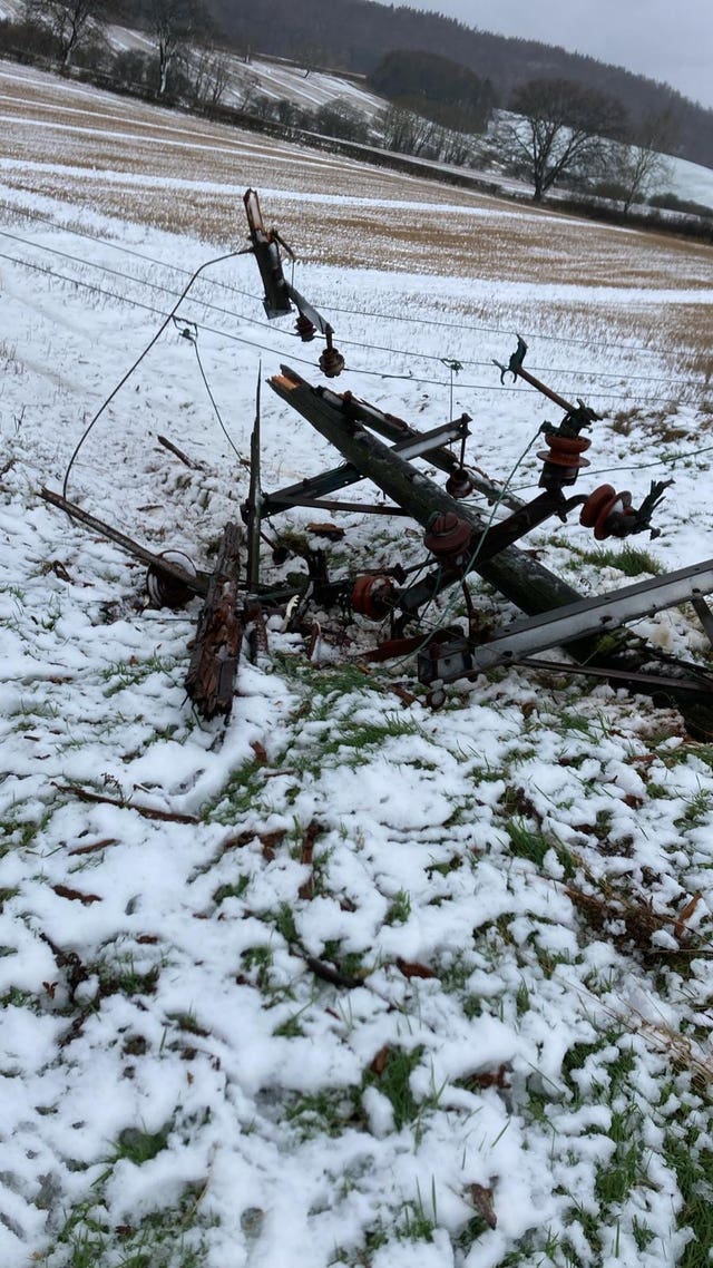 A fallen power line in Stokesley, Teesside. 