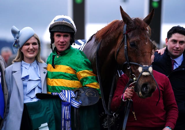 Emmet Mullins (right) with Corbetts Cross after his Cheltenham win