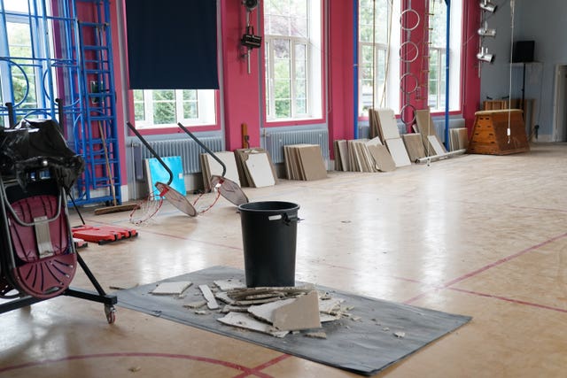 Damage inside Parks Primary School in Leicester which has been affected by substandard reinforced autoclaved aerated concrete 