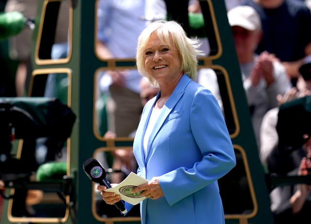 Sue Barker was also given a huge round of applause by Centre Court 