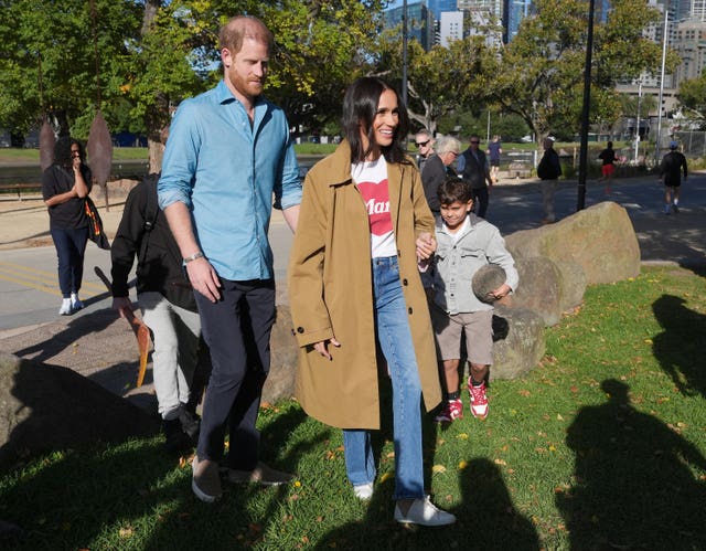 The Duke and Duchess of Sussex take part in the Scar Tree Walk in Melbourne, Victoria, on day three of the royal trip to Australia.