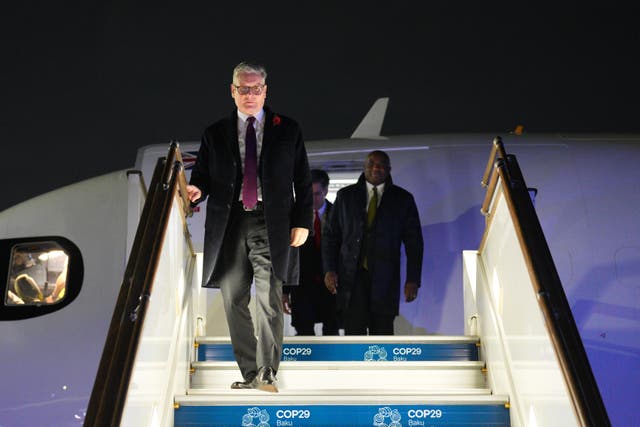 Sir Keir Starmer and Foreign Secretary David Lammy arriving at Heydar Aliyev International Airport