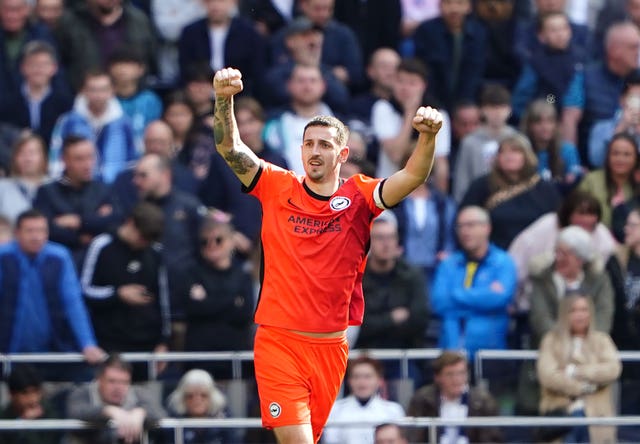 Lewis Dunk celebrates his equaliser for Brighton 