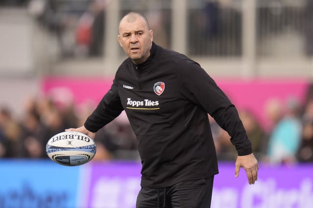 Leicester Tigers’ head coach Michael Cheika on the pitch with a ball before a Gallagher Premiership match
