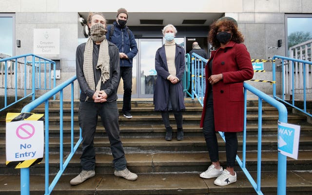 Extinction Rebellion activists, left to right, Ryan Simmons, Roger Hallam, Holly Brentnall and Valerie Brown, in 2020 