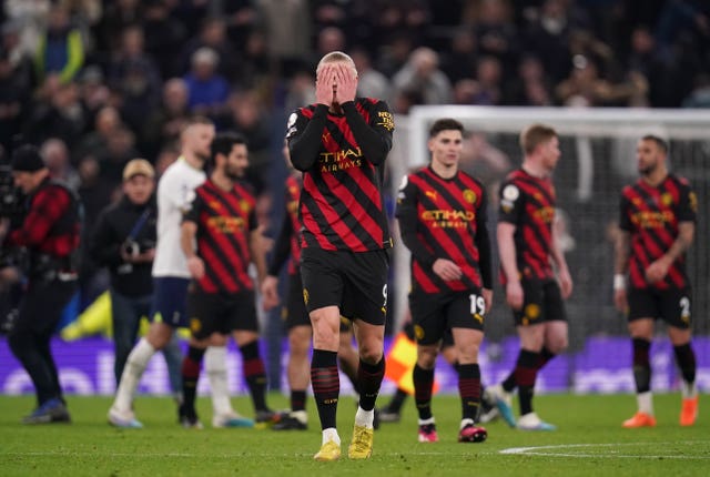 Erling Haaland looks frustrated after Manchester City lose at Tottenham