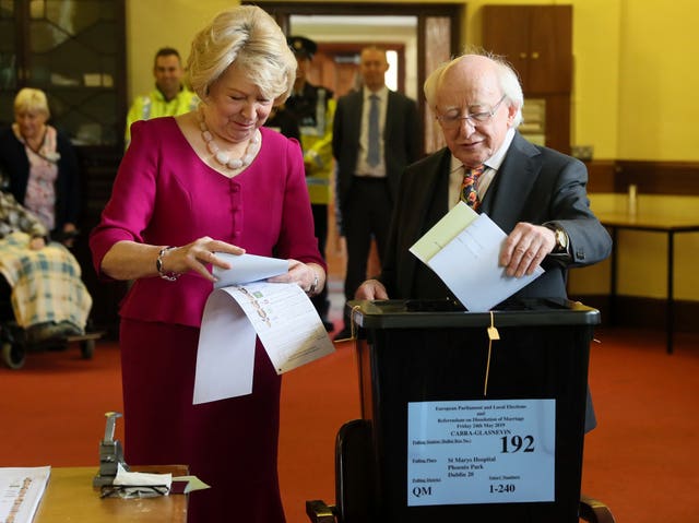President Michael D Higgins and his wife Sabina cast their votes at St Mary’s Hospital in Phoenix Park, Dublin